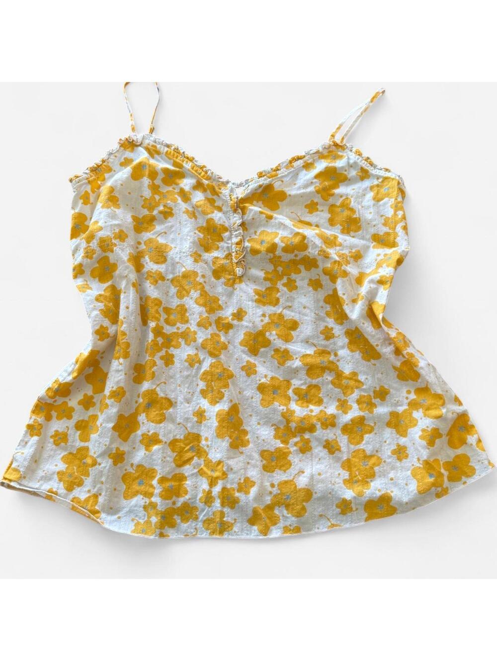 Yellow floral 100% cotton tank‎ top with ruffle trim, Canyon River Blues